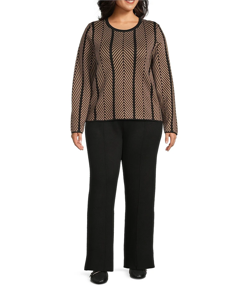 Investments Plus Chevron Stripe Long Sleeve Crew Neck Pullover Top