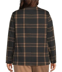 Investments Plus Large Windowpane Long Sleeve One Button Notch Lapel Blazer