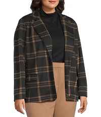 Investments Plus Large Windowpane Long Sleeve One Button Notch Lapel Blazer