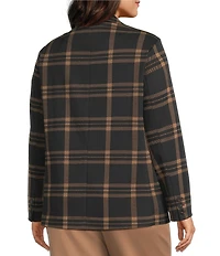 Investments Plus Large Windowpane Long Sleeve One Button Notch Lapel Blazer