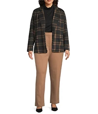 Investments Plus Large Windowpane Long Sleeve One Button Notch Lapel Blazer