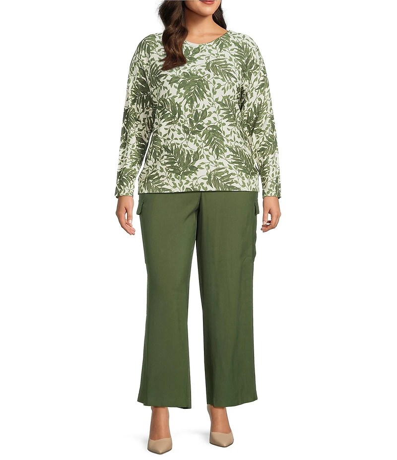 Investments Plus Layered Leaves Long Sleeve Boat Neck Pullover Sweater