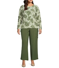 Investments Plus Layered Leaves Long Sleeve Boat Neck Pullover Sweater