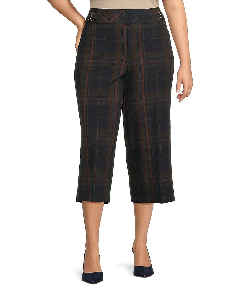 Investments Plus Plaid Park Ave Pull-On Wide Leg Crop Pants