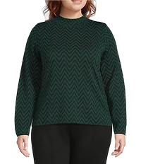 Investments Plus Rainforest Zig-Zag Mock Neck Pullover Long Sleeves Top