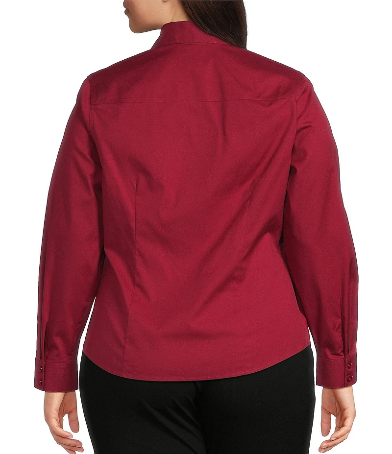 Investments Plus Rumba Red Woven Long Sleeve Point Collar Button Front Top