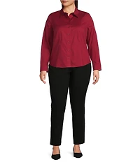 Investments Plus Rumba Red Woven Long Sleeve Point Collar Button Front Top