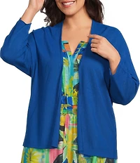 Investments Plus Size 3/4 Dolman Sleeve Open Front Cardigan