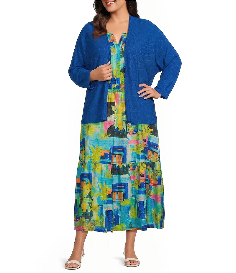 Investments Plus Size 3/4 Dolman Sleeve Open Front Cardigan