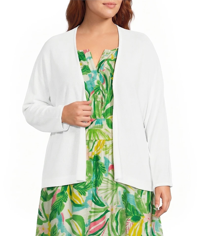 Investments Plus Size 3/4 Dolman Sleeve Open Front Cardigan
