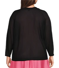 Investments Plus Size 3/4 Dolman Sleeve Open Front Cardigan