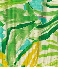 Investments Plus Size Abstract Tropical Short Cuff Sleeve Split Round Neck Maxi Crinkle Dress