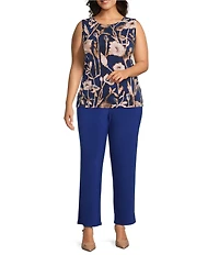 Investments Plus Size Bellwether Blue Falling Foliage Crew Neck Sleeveless Top