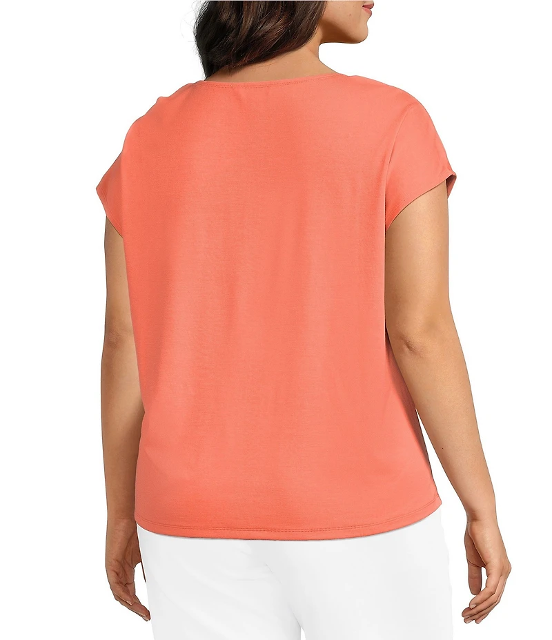 Investments Plus Size Cap Sleeve Boat Neck Rory Knit Tee