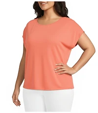 Investments Plus Size Cap Sleeve Boat Neck Rory Knit Tee