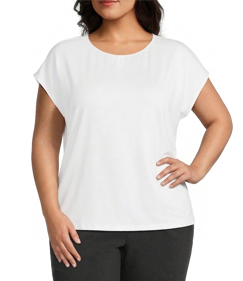 Investments Plus Size Cap Sleeve Boat Neck Rory Knit Tee