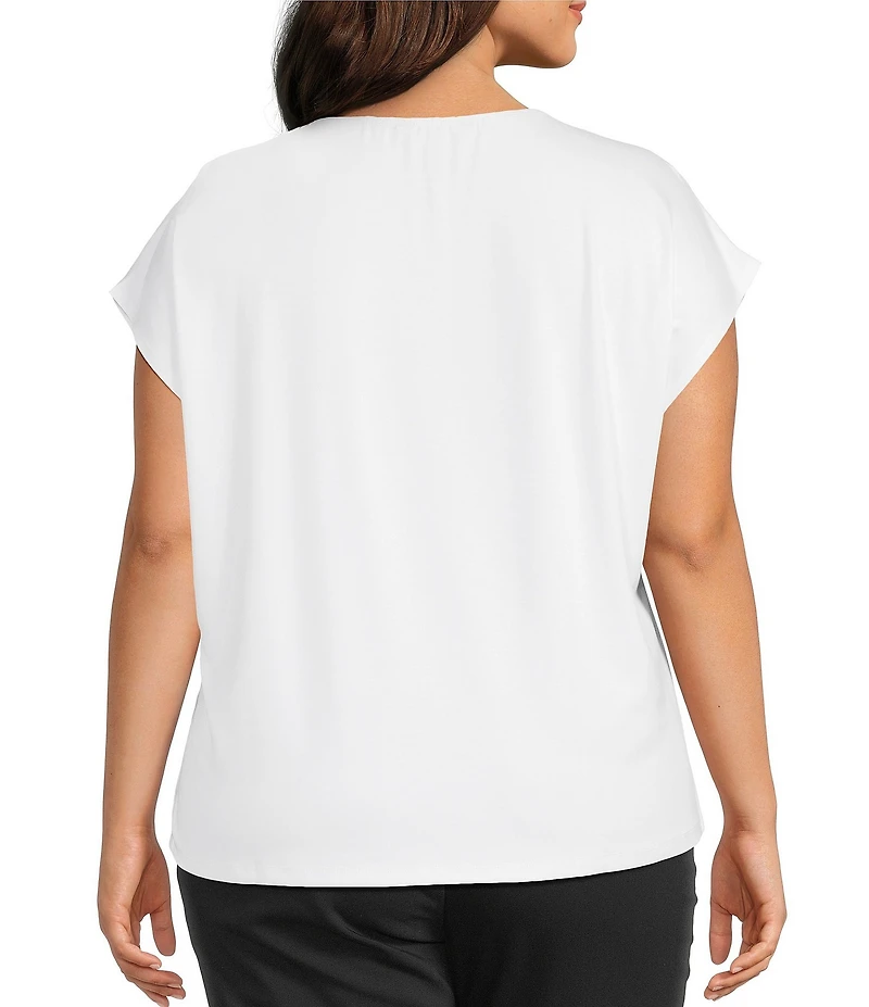 Investments Plus Size Cap Sleeve Boat Neck Rory Knit Tee