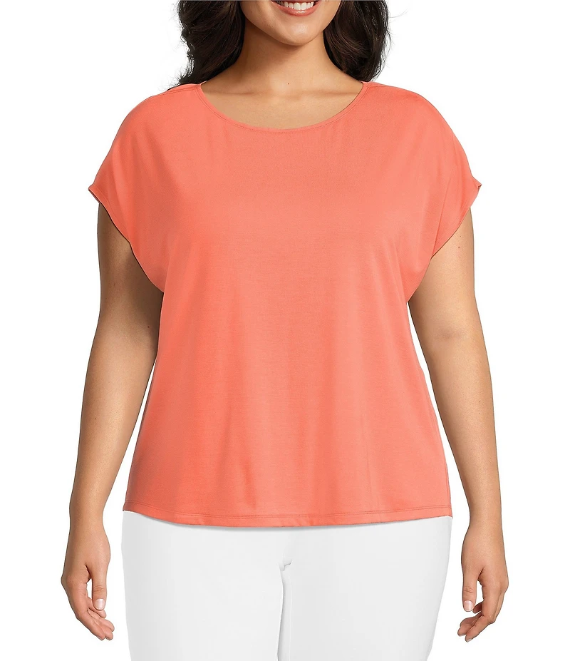 Investments Plus Size Cap Sleeve Boat Neck Rory Knit Tee