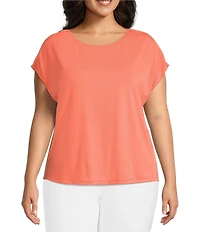 Investments Plus Size Cap Sleeve Boat Neck Rory Knit Tee