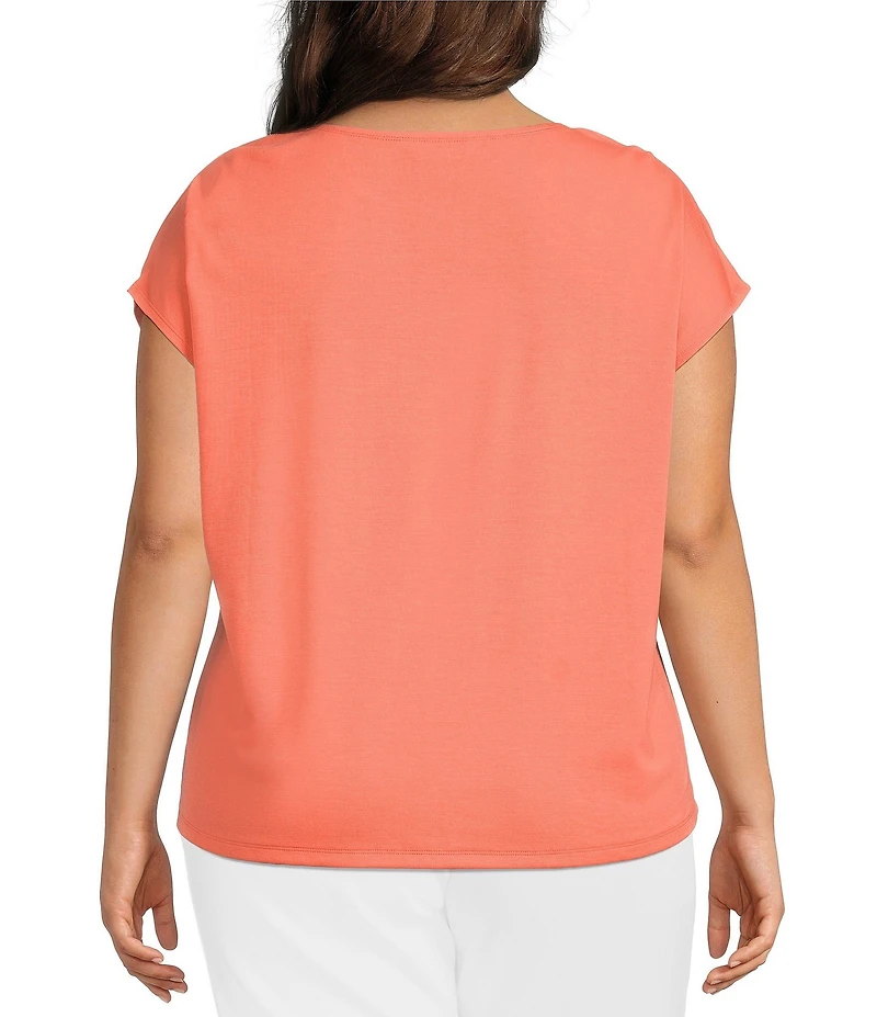 Investments Plus Size Cap Sleeve Boat Neck Rory Knit Tee