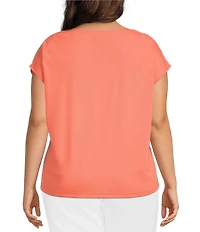 Investments Plus Size Cap Sleeve Boat Neck Rory Knit Tee