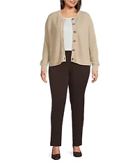 Investments Plus Size Charlotte Crew Neck Long Sleeve Button Front Cardigan
