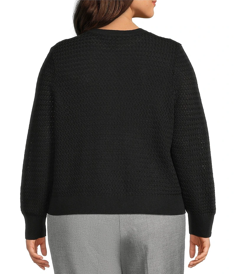 Investments Plus Size Charlotte Crew Neck Long Sleeve Button Front Cardigan