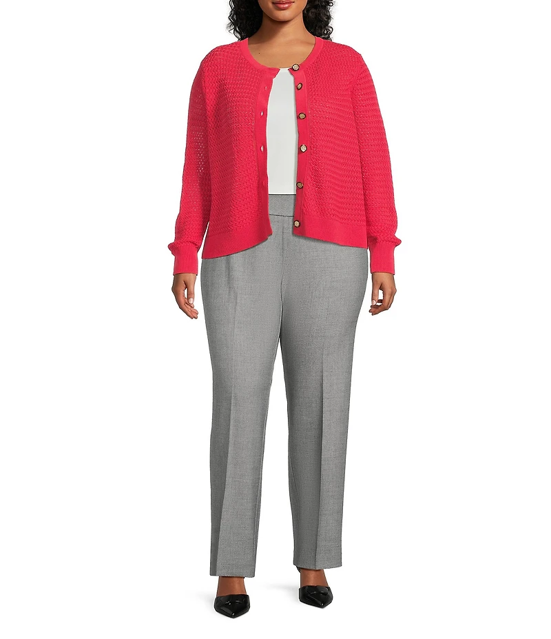 Investments Plus Size Charlotte Crew Neck Long Sleeve Button Front Cardigan
