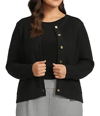Investments Plus Size Charlotte Crew Neck Long Sleeve Button Front Cardigan