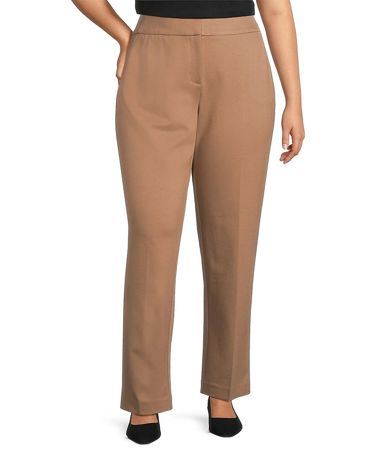Investments Plus Size Coca Mocha Heather Seamed Waist Straight Leg Pants