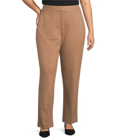 Investments Plus Size Coca Mocha Heather Seamed Waist Straight Leg Pants