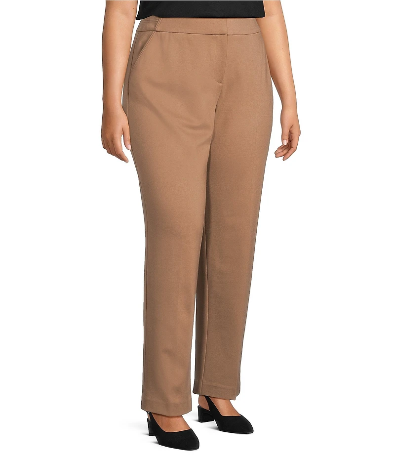 Investments Plus Size Coca Mocha Heather Seamed Waist Straight Leg Pants