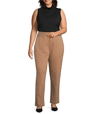Investments Plus Size Coca Mocha Heather Seamed Waist Straight Leg Pants