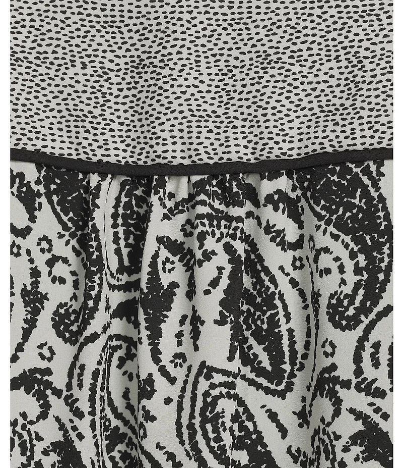 Investments Plus Size Dotted Paisley Mixed Print 3/4 Sleeve Split Round Neck Blouse