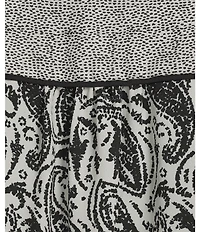 Investments Plus Size Dotted Paisley Mixed Print 3/4 Sleeve Split Round Neck Blouse