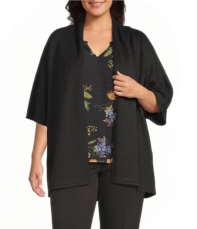 Investments Plus Size Elbow Sleeve Open Front Knit Cardigan