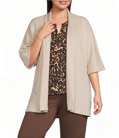 Investments Plus Size Elbow Sleeve Open Front Knit Cardigan