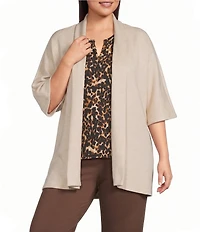 Investments Plus Size Elbow Sleeve Open Front Knit Cardigan