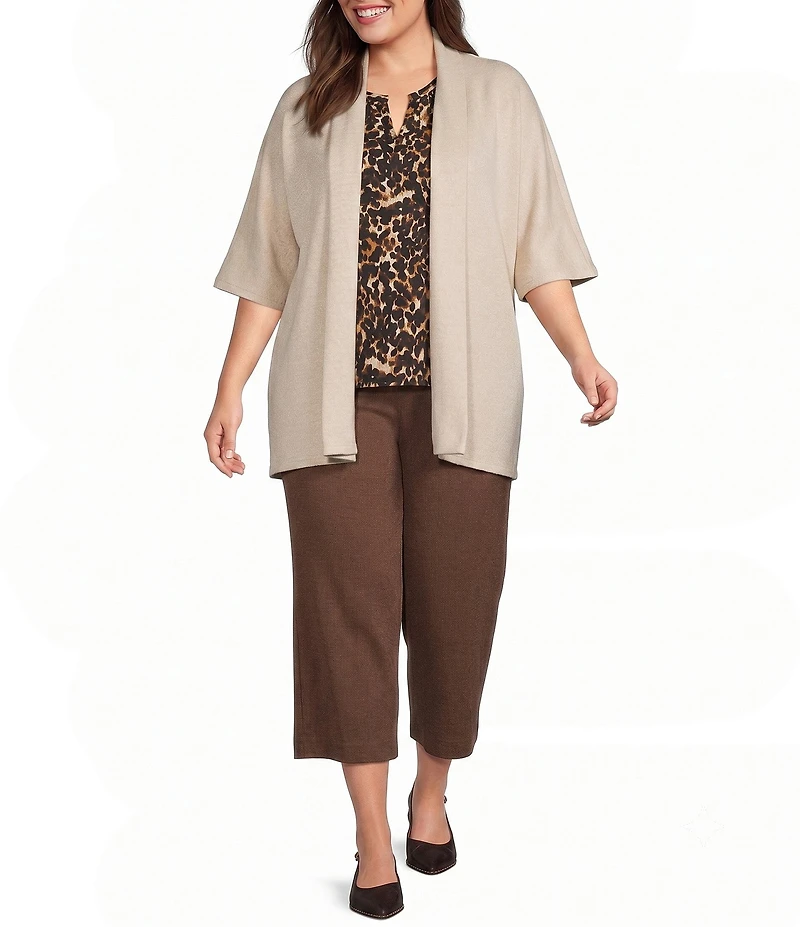 Investments Plus Size Elbow Sleeve Open Front Knit Cardigan