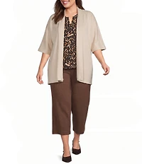 Investments Plus Size Elbow Sleeve Open Front Knit Cardigan
