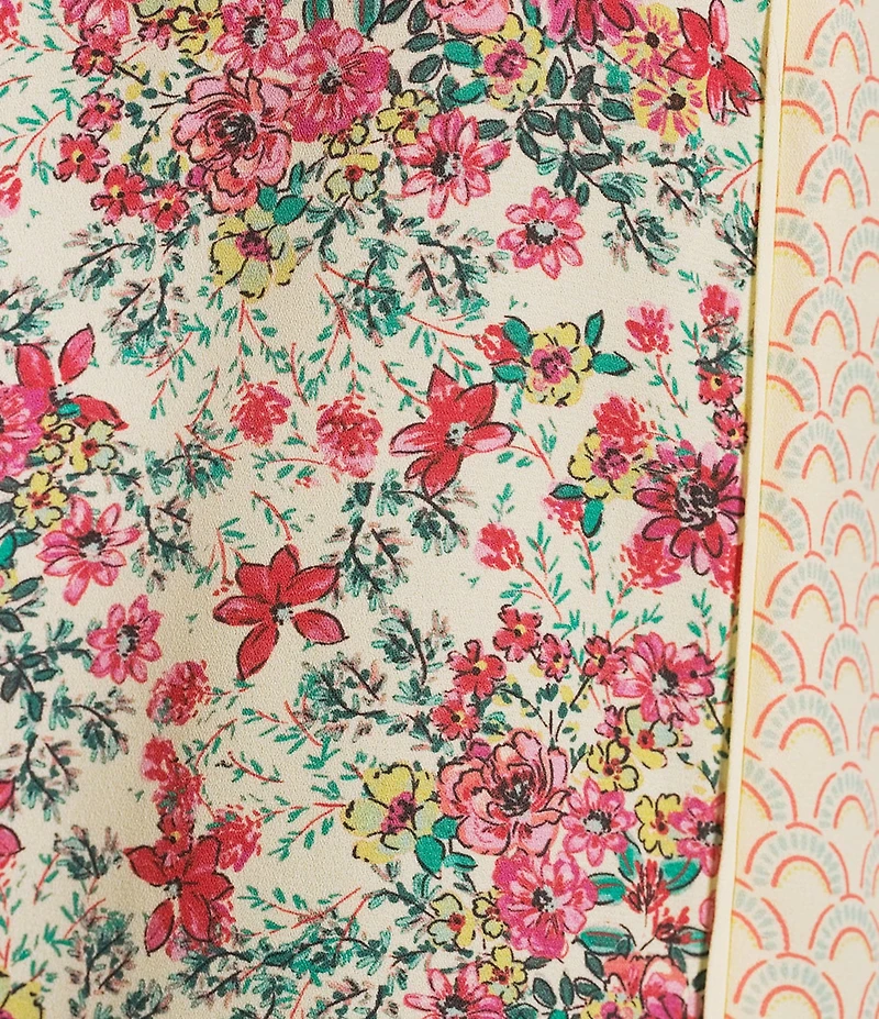 Investments Plus Size Geo Floral Mixed Print 3/4 Sleeve Split Round Neck Blouse