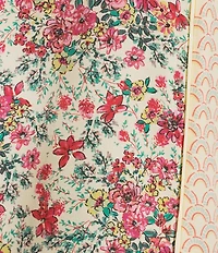 Investments Plus Size Geo Floral Mixed Print 3/4 Sleeve Split Round Neck Blouse