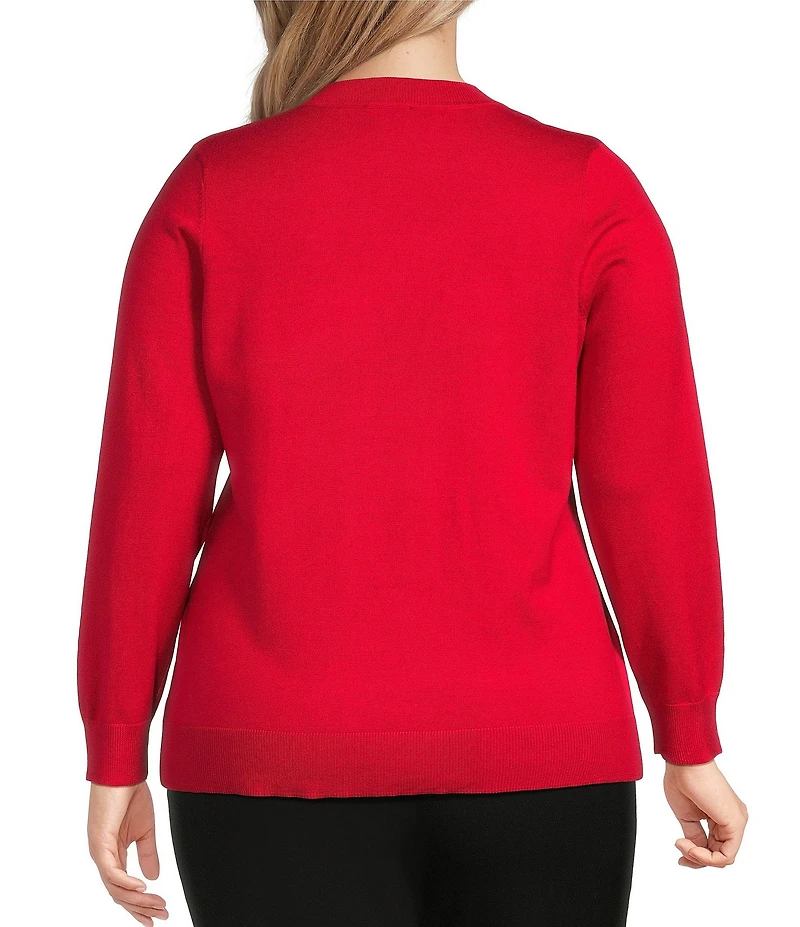 Investments Plus Size Jeweled V-Neck Long Sleeve Pullover Top