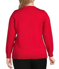 Investments Plus Size Jeweled V-Neck Long Sleeve Pullover Top