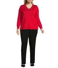 Investments Plus Size Jeweled V-Neck Long Sleeve Pullover Top