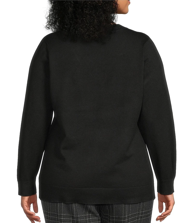 Investments Plus Size Jeweled V-Neck Long Sleeve Pullover Top
