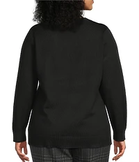 Investments Plus Size Jeweled V-Neck Long Sleeve Pullover Top