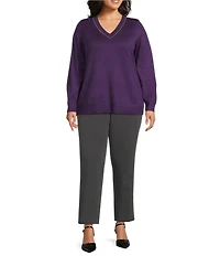 Investments Plus Size Jeweled V-Neck Long Sleeve Pullover Top