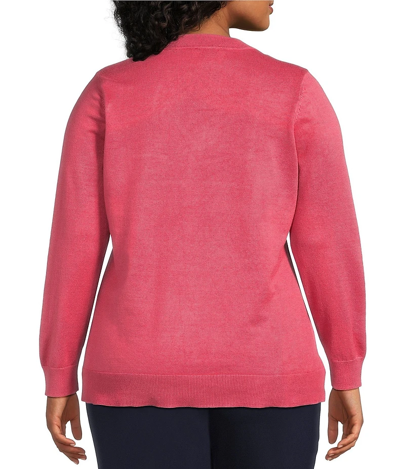 Investments Plus Size Jeweled V-Neck Long Sleeve Pullover Top