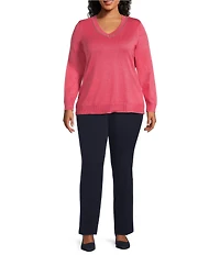 Investments Plus Size Jeweled V-Neck Long Sleeve Pullover Top